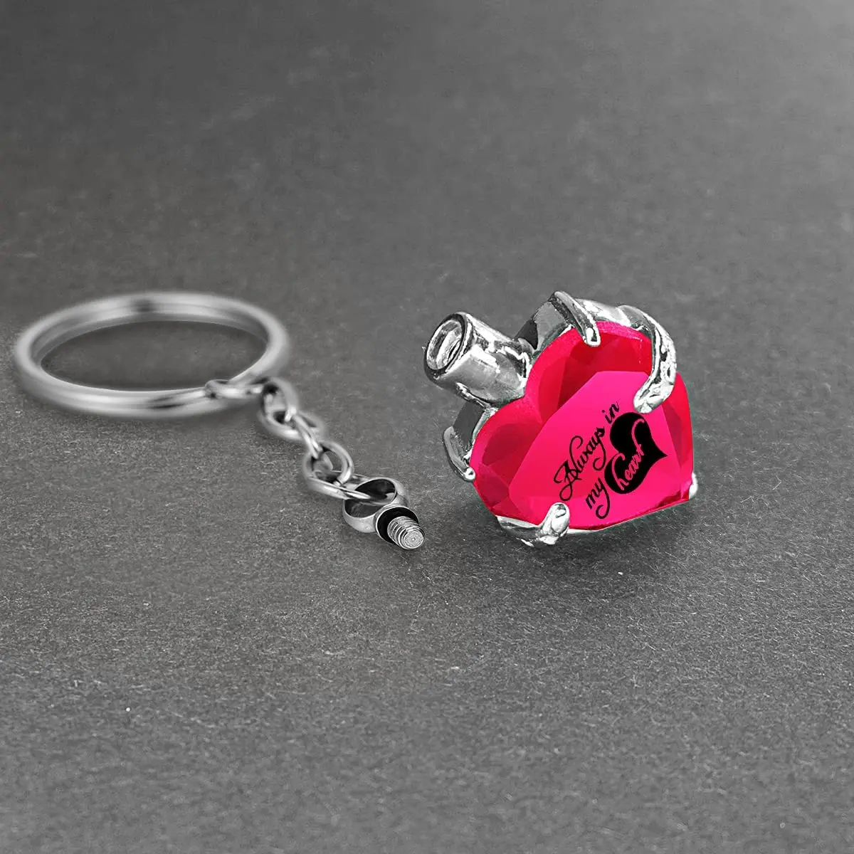 Heart shape Crystal Pendant  KeyChain Cremation Urn Memorial for Human Pets Ashes KeyRing Men Women Jewelry - Always in my heart