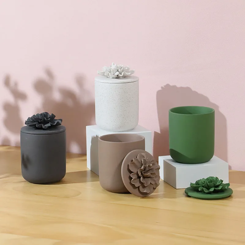 YBH Ceramic Candle Vessel Luxury Home Decor Candle Jars with Lid