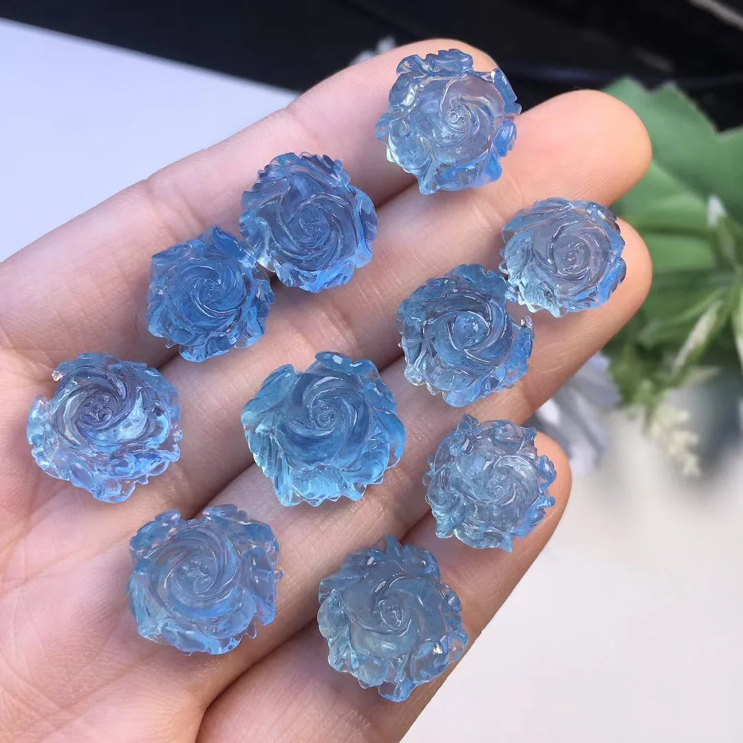 Натуральный высококачественный резной хрустальный цветок Аквамариновый кристалл резьба лотоса для