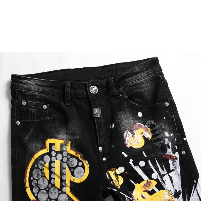 PURPLEWIND OEM Paint Splash New Men Designer Clothes Tapered Plus Size Fashion Jeans Pant