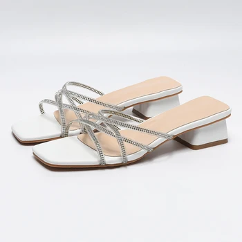 2024 Fashionable minimalist style niche square toe flat bottomed high heeled sandals