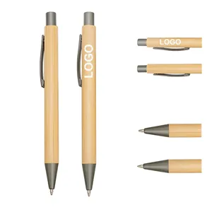 Gun Gray Accessories ECO Bamboo Ballpoint Pen Creative Press Wood with Laser logo Customized Advertising Wholesale GiftCreative