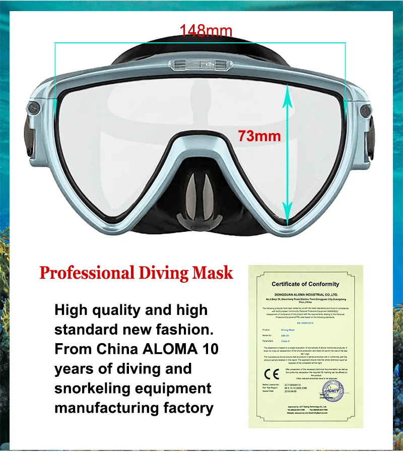 Aloma 2024 High-end Snorkel Equipment Silicone Diving Mask And Snorkel 