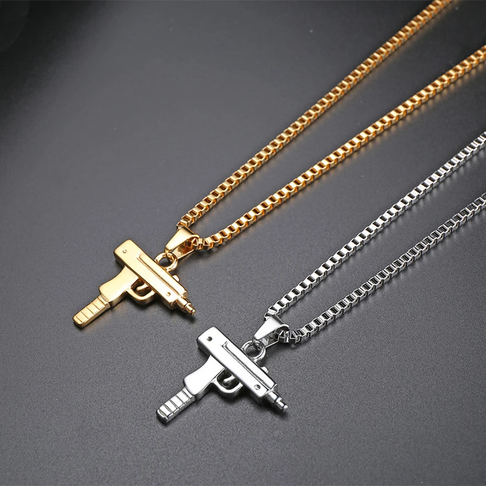 Ciondolo Mitragliatrice Hip Hop Oro 14K Con Catena A Scatola 24'' – S&P Jewelry - Foto 3