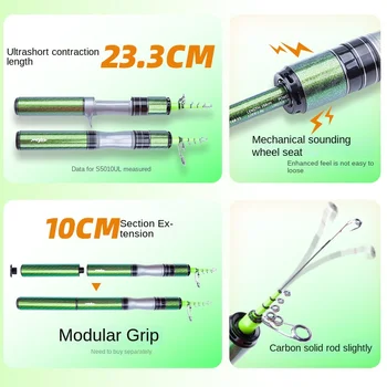 Fishing Fan Ultra Short Mini Telescopic Carbon Road Rod Portable Micro Quick Shark Horse Mouth Rod Set Fishing Tackle – Rod – view 4