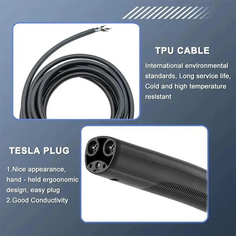 IP67 80A 50A 40A 32A 380V Home AC EV Tesla Charging Plug Cable with nacs connector details