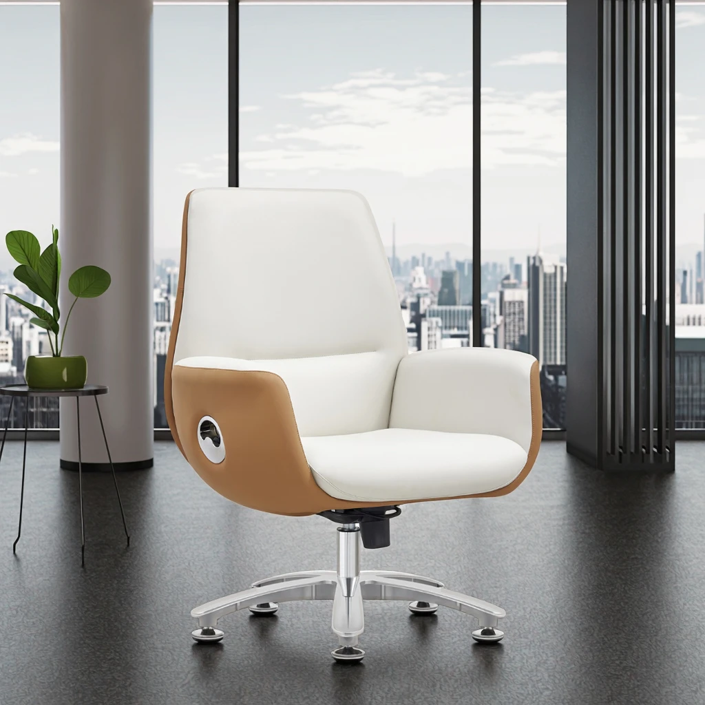 Modern Fixed Base Executive PU Leather Chair Thick Iron Frame Durable Swivel Tilt Function Commercial Furniture Solution 4