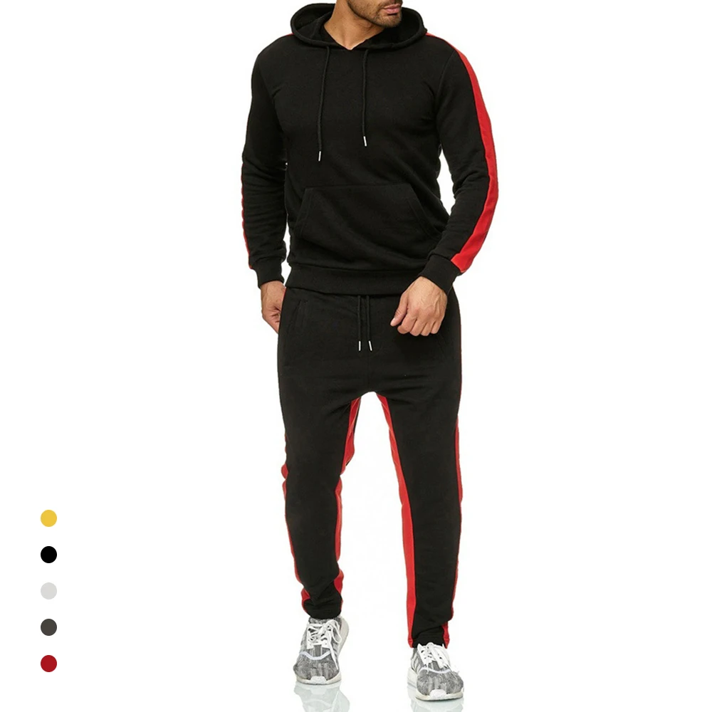 black tracksuit with red stripe