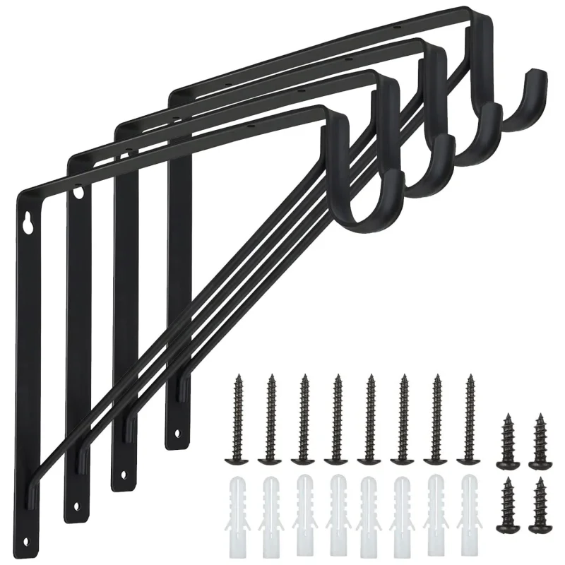 Heavy Duty Closet Shelf & Rod Bracket Black Closet Rod Support Hooks ...