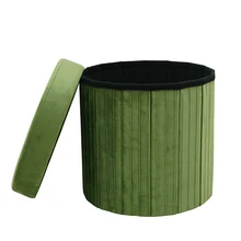 Round Velvet Ottoman Fabric Foldable Storage Ottoman for Living Room
