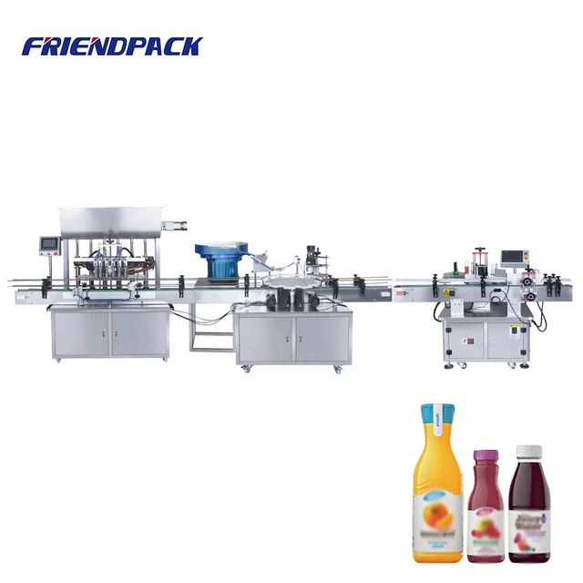 Filling Capping Labeling Machines With Lid Feeder Line shampoo cream Juice Glass bottles Filling Capping And Labeling Machine