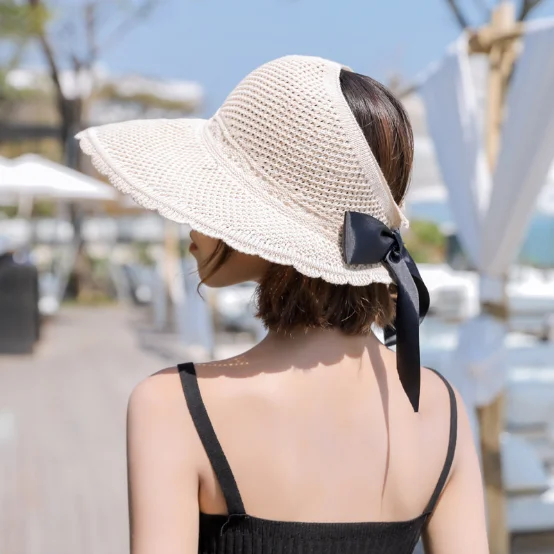 Visor Hat Women Wide Brim Straw New Handmade Female Summer Beach Sun Shade Caps 