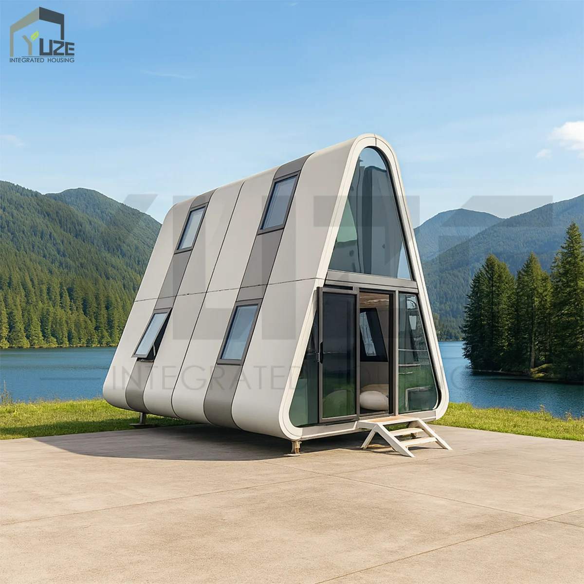 Modern Luxury Prefab House Double Story Triangle Capsule House with 2 Bedroom for Hill Resort