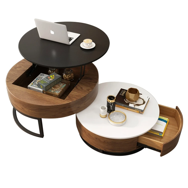 Modern Multifunctional Lift Top Coffee Table Walnut Wood Living Room Spacious Center Table Practical Sitting Room Table