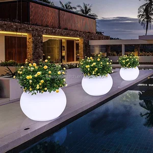 Smart Remote Control 16-Color LED Illuminated Modern Planters Round Ball Shaped Flower Vase Pot Trays