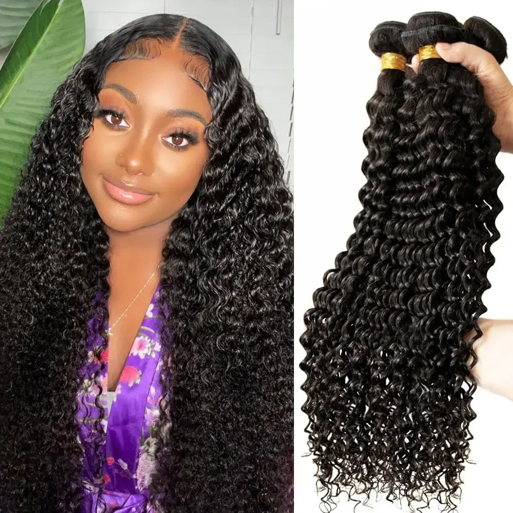 10A Water Wave Menselijk Haar Braziliaanse Maagdelijke Natte Wavy Bundels Krullende Extensions Natuurlijk Zwart_voghion.com