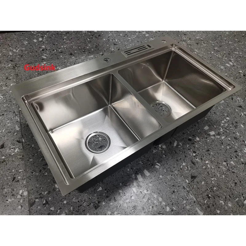Gudsink 6045 Single Above Counter Farmhouse Sink Nano Sink Black Basin Stainless Steel Handmade Undermount Kitchen Sink Modern