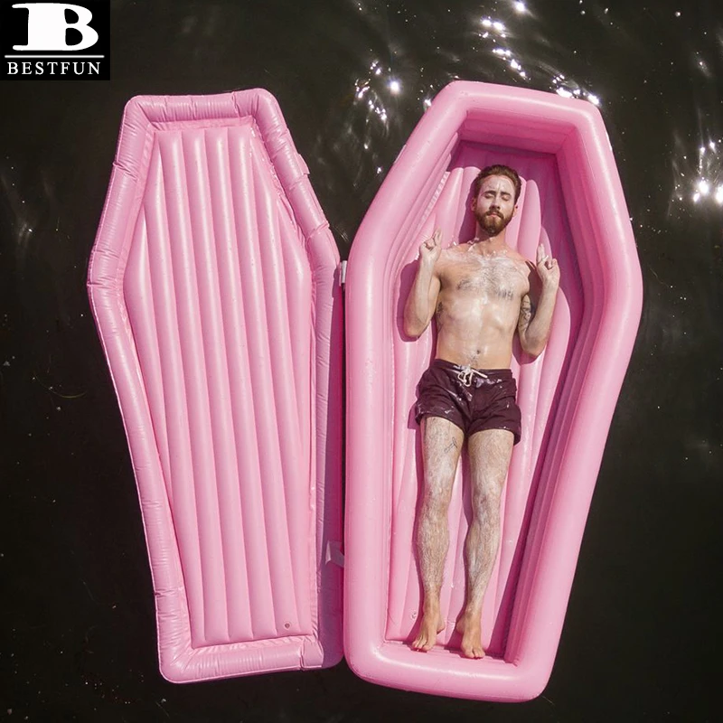 Thickened PVC pink Inflatable Coffin Poolf Float Durable Plastic Blow up Water Swimming Lounger Toys for Adults