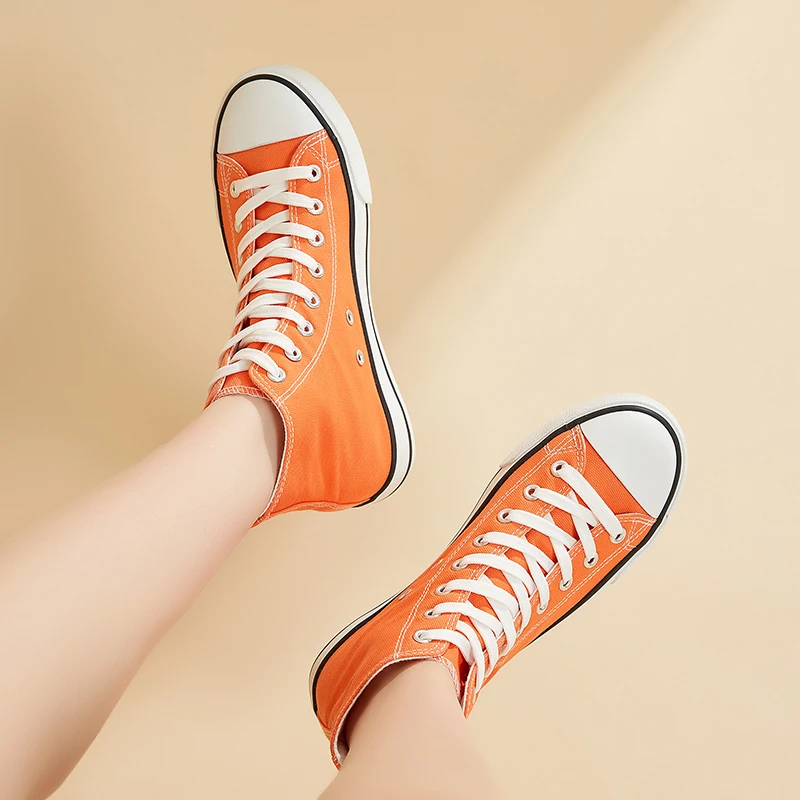 Wholesale 10 Plain Color High Top Canvas Sneakers Women Customized Rubber Sole Lace Up Casual 2266