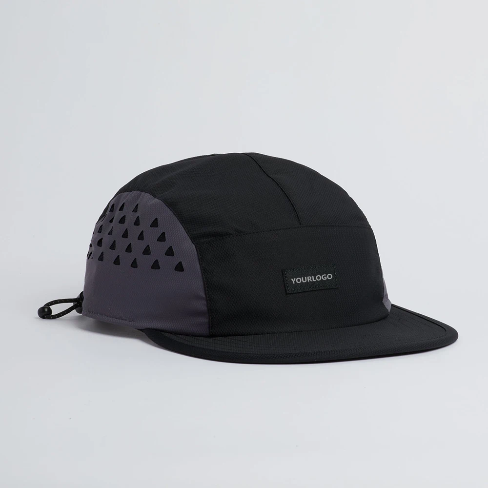 Custom 5 Panel Running Hat Waterproof Polyester Laser Cut Perforated