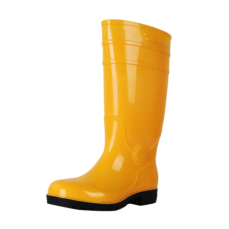 Steel Toe High Heel Rain Boot Gumboots Yellow Pvc Work Design Waterproof Wellington Farm Rain Boots