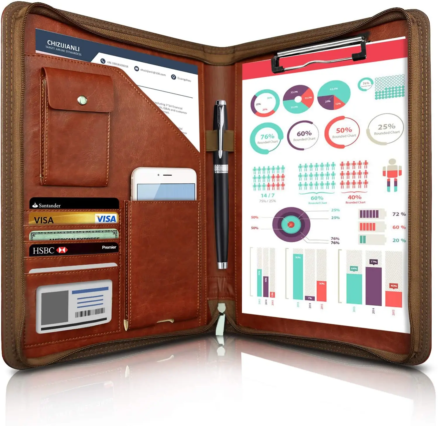 Newyes Vintage Brown Tablet Portfolio Bag A4 Business Portfolio Folder with...