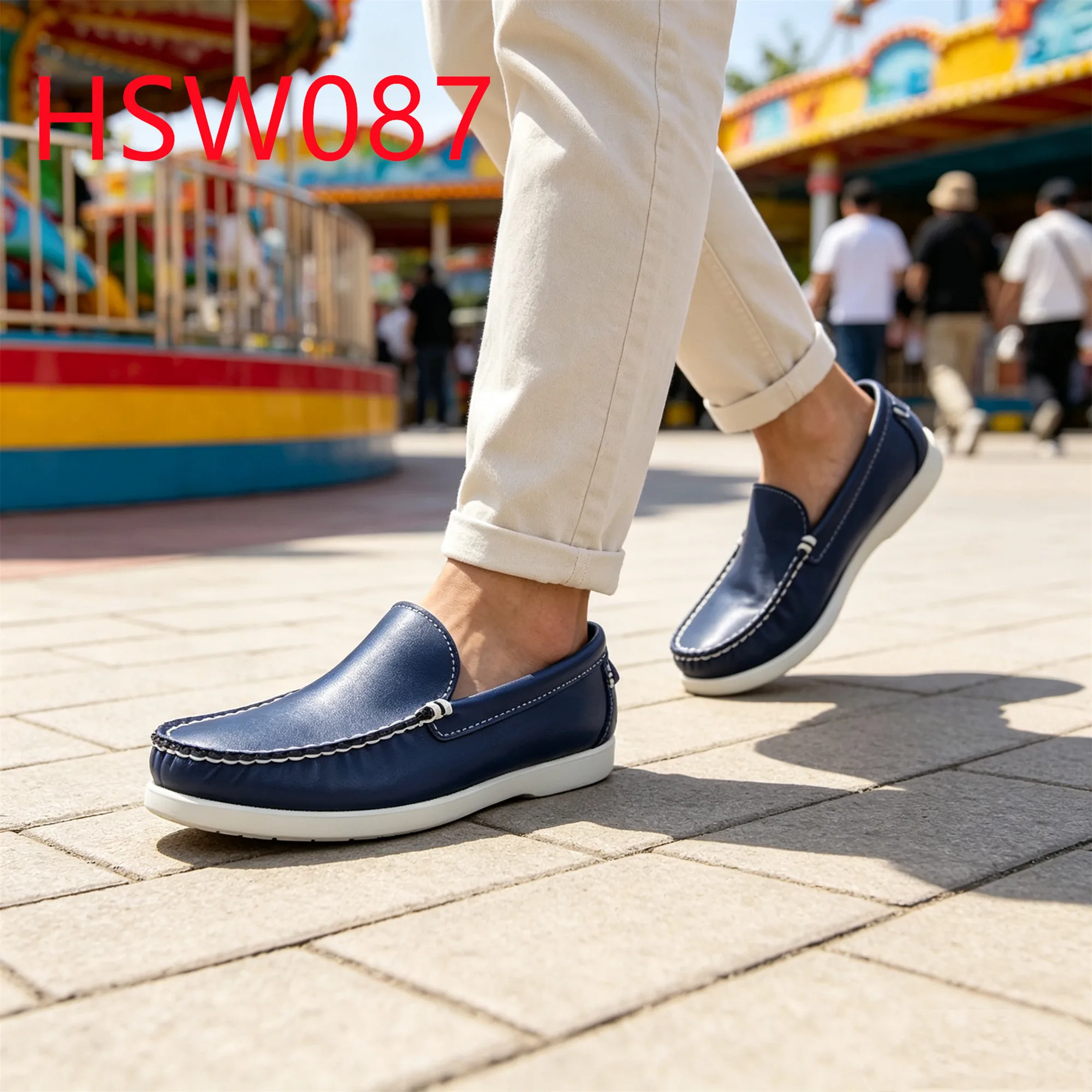 HY,Weekend Escape Pull on Style Washed Blue Hua Singh Boat Shoes Community Event Not Grind Foot Hand Made Loafer Shoes HSW087