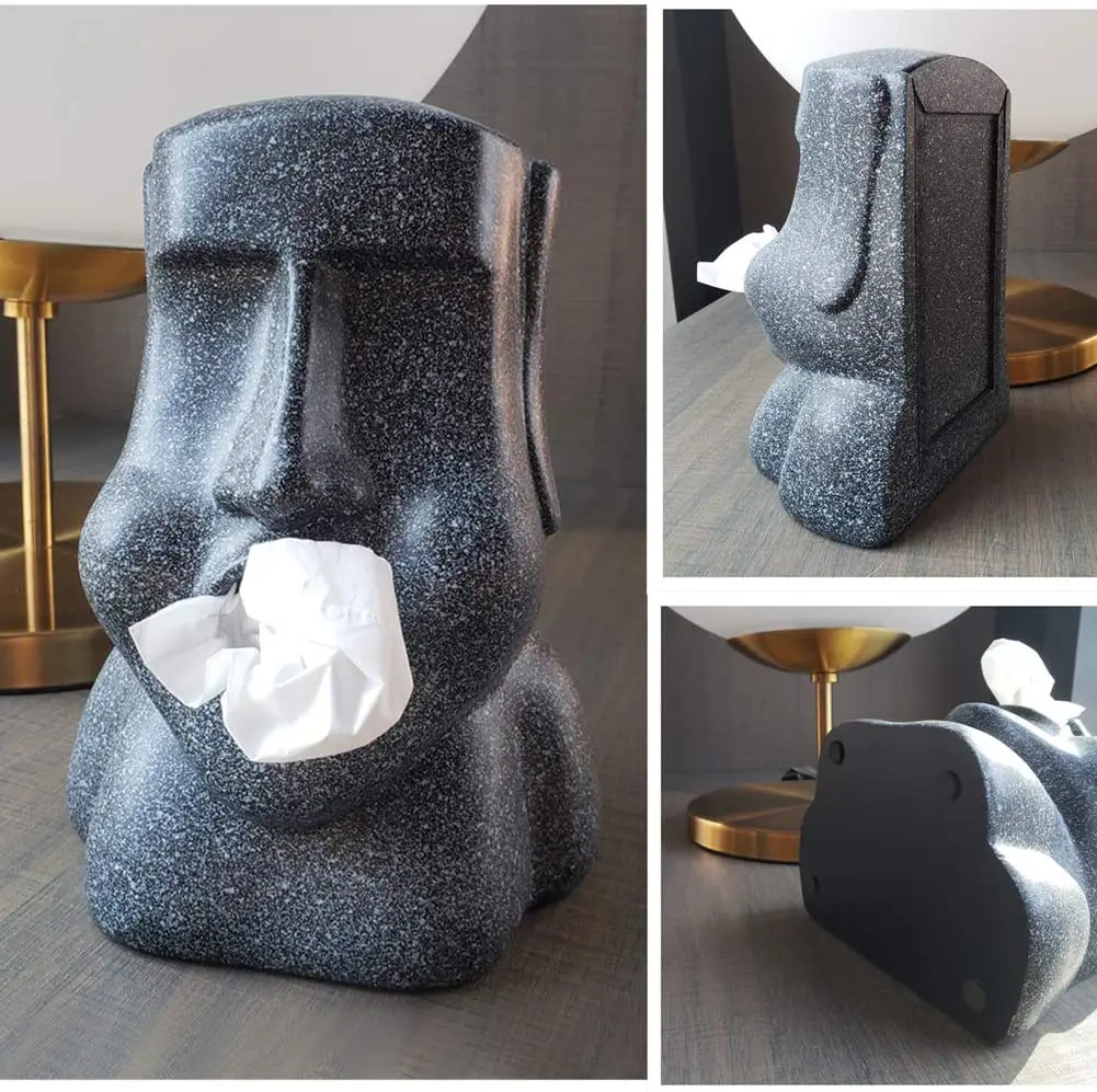 Adorable MOAI Shaped Plastic Tissue Box Cover Funny Easter Island Toilet Paper Holder Weird Tissue Box Covers for Paper Storage