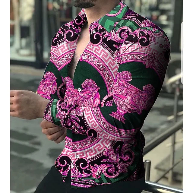 Camicia da uomo grafica Paisley colletto classico verde nero casual quotidiano manica lunga abbigliamento camicia classica di design899_voghion.com