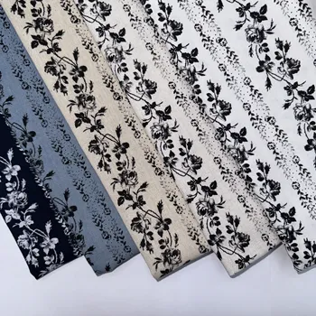 Soft Backing White Floral Print Single Printing Cotton Linen Woven Fabric for Women Garment Dress