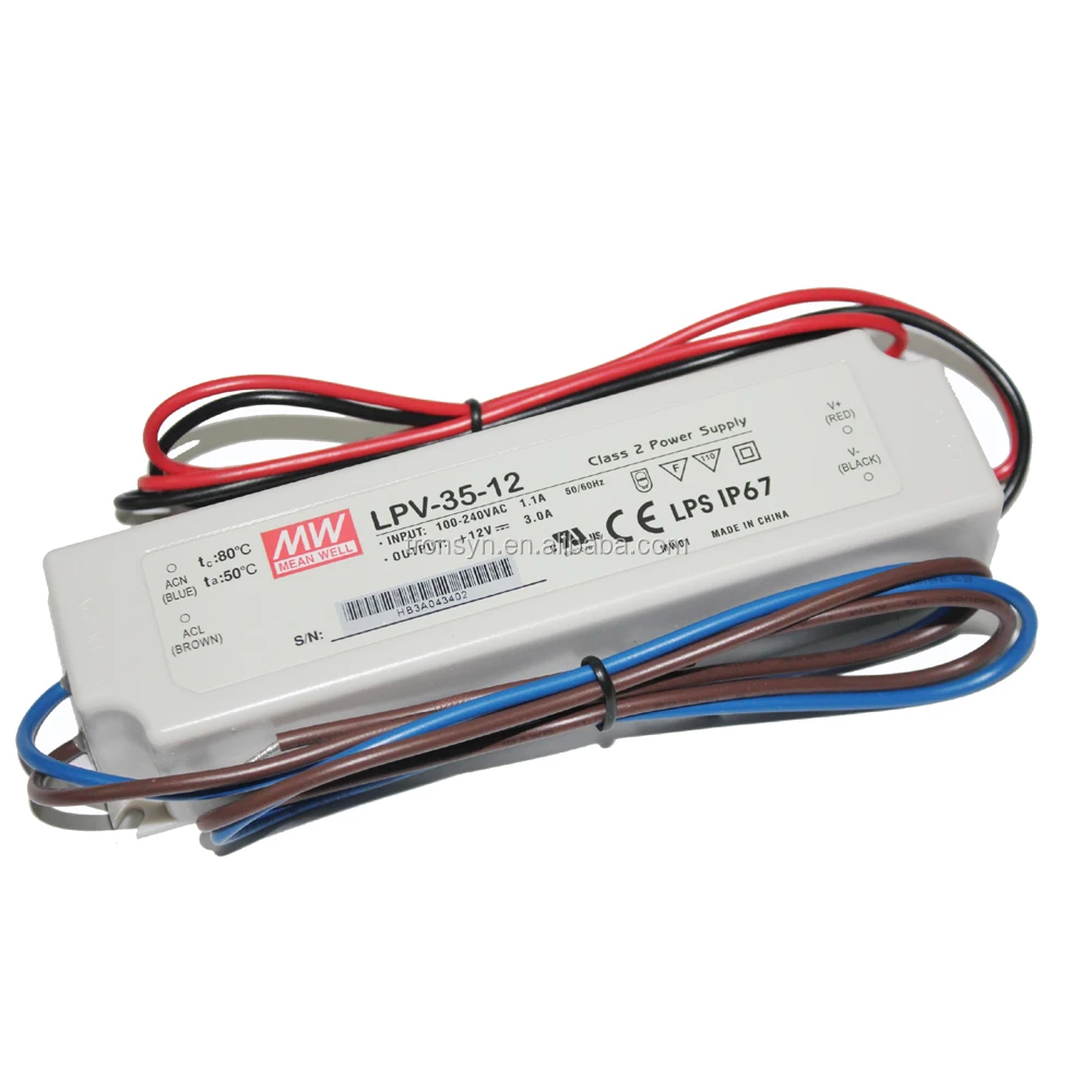 Meanwell драйвер светодиода LPV-35-12 (35W 12V 3A) 35 Вт постоянное напряжение водостойкий 12В Светодиодный источник