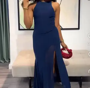 GX11788 Fashion 2026 Women Clothing Boutique Sleeveless O-neck Party Maxi Dress Sexy Evening Mesh Solid Unique Long Dresses