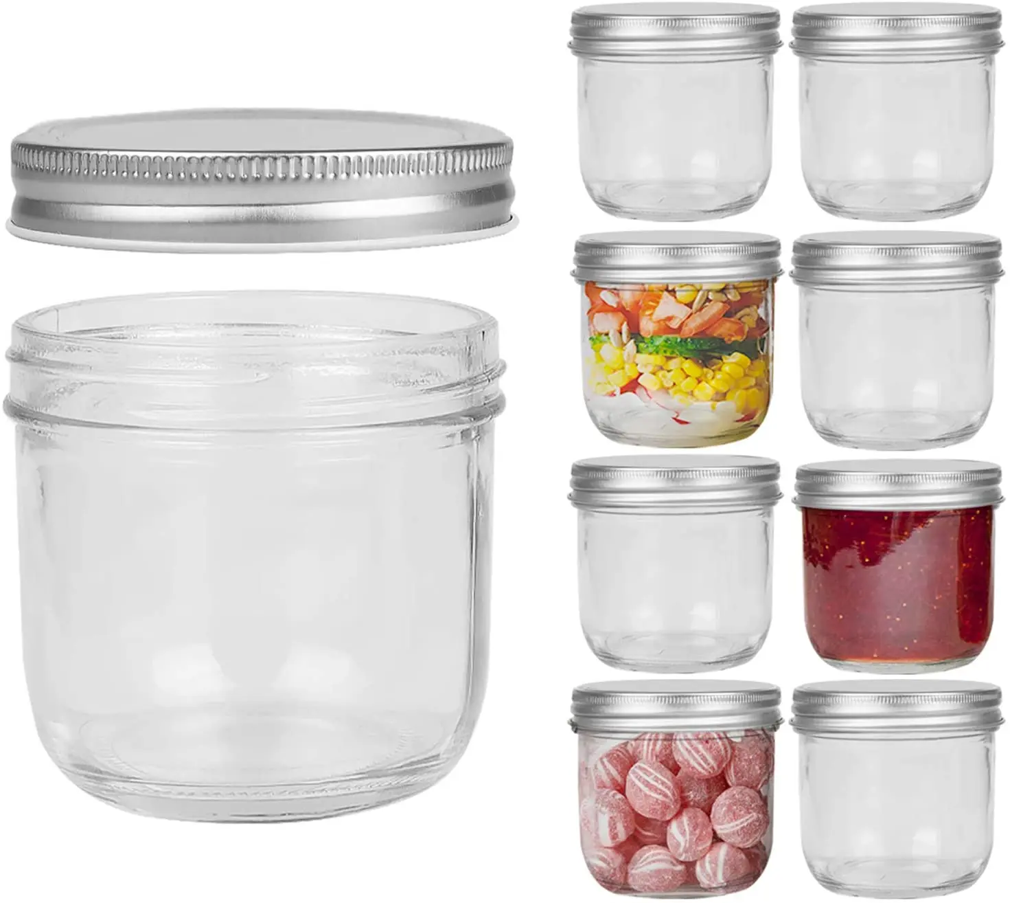 4 Oz 8 Oz 12 Oz Clear Wide Mouth Mason Jelly Jam Canning Jars with Metal Lid  - China Glass Jar, Storage Jar