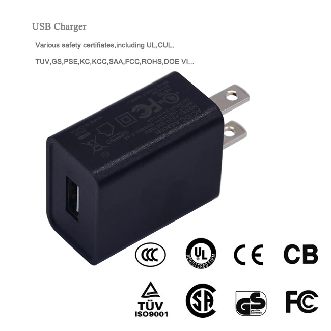 UL Listed Universal Small Cube Plug in US Plug PC Fireproof 5W USB a Port 5 Volt 1Amp Wall Charger Adapter Micro Usb