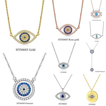 22 styles collection Sterling silver 925 evil eye diamond platinum color cz round third eyes pendant protection necklace