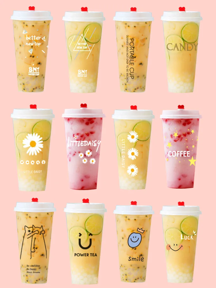 Custom Logo Full Black Plastic PP Hard Cups Boba Pearl Milk Bubble Tea ...