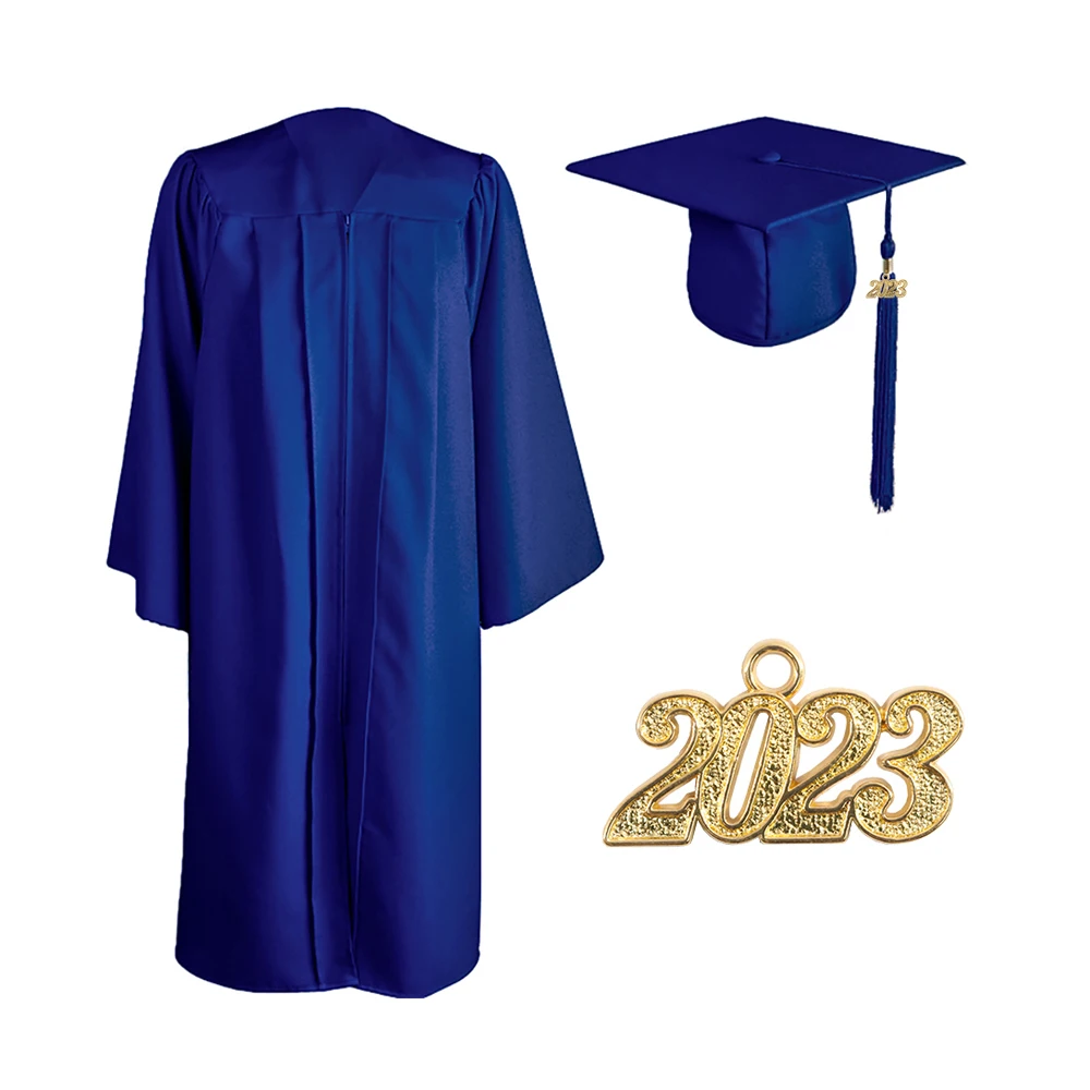 Customized University Royal Blue Matte Graduation Cap and Gown Toga with Tassel