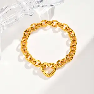 Hot Bracelet Jewelry Women's Gift Bracelet Hollow Heart Clasp Chunky Link Chain Bracelets