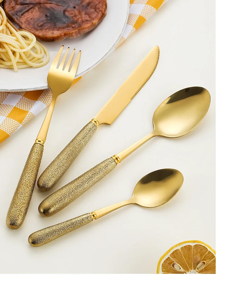 Best Selling New Ceramic Handle Stainless Steel Cutlery Set Fork Spoon Knife Gold Silverware Luxury Flatware Set