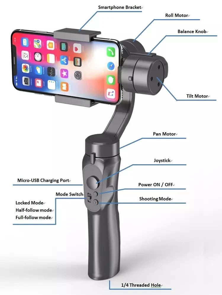 360 Degree Rotation Flexible Control Mobile Phone Stabilizer Handheld Gimbal Smart Phone for iPhone 11 for Xiaomi for Samsung