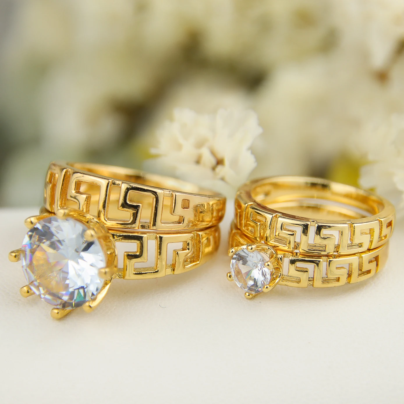 New Trendy Couple Ring Set Wedding Engagement Ring Zircon 18k Gold Rings for Women