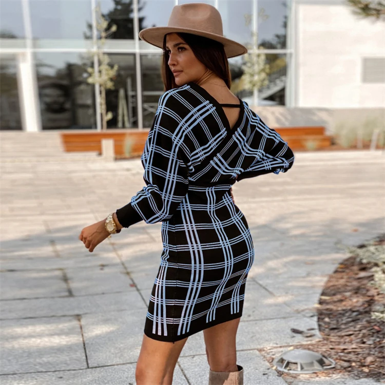 Hot Sale Retro Plaid Long Sleeves Sexy 