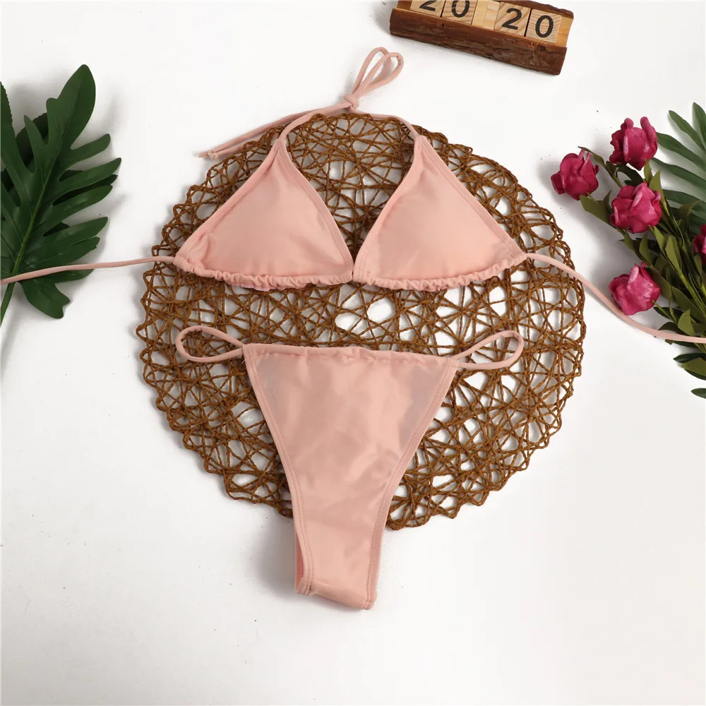 Extreme Micro Bikini Pu Leather Swimsuit Female Push Up Swimwear Women Halter Thong Bathing Suit 6289