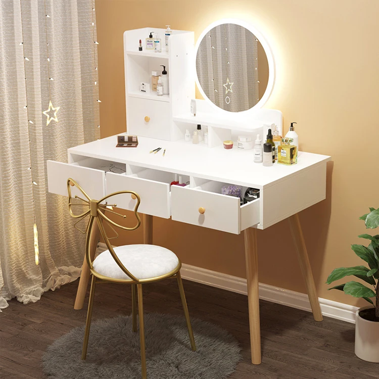 White Vanity Table Bedroom Dresser Living Room Furniture With Vanity Mirror And Drawer