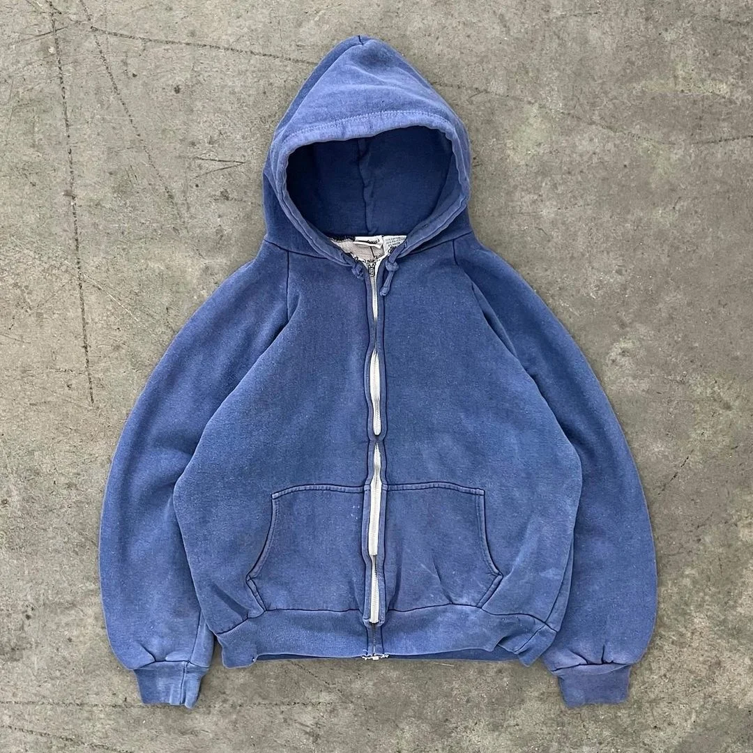 Acid Wash Studded Zip Front Hoodie Set