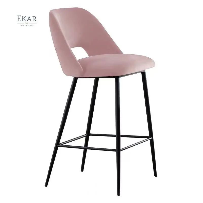 Ekar Furniture Nordic Pink Green Velvet Single Fabric Upholstered High Dining Chairs Modern Bar Stool