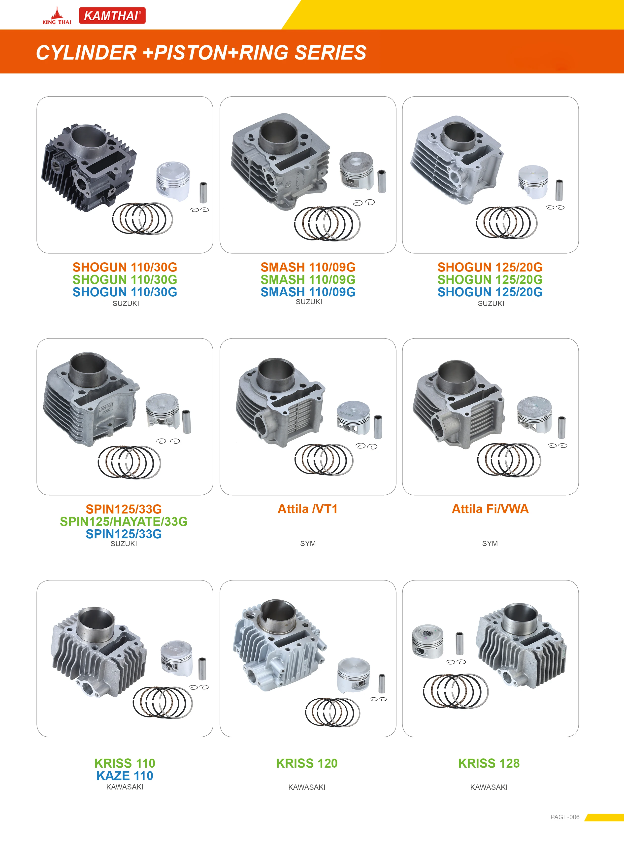 Высококачественные запчасти для мотоцикла KAMTHAI разбитого типа 110, набор цилиндров 09 г для мотоцикла SUZUKI