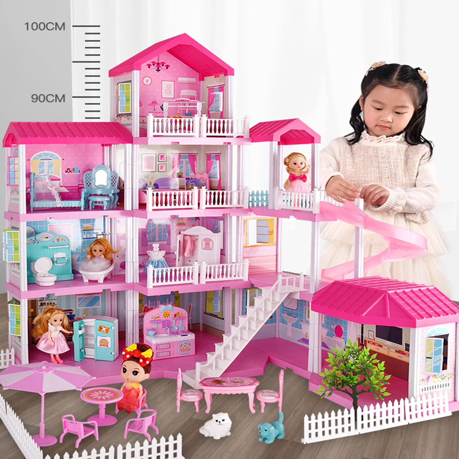 Lovely Dollhouse 4 Floors Mini Doll Houses Furniture Toy Diy 3d Doll ...