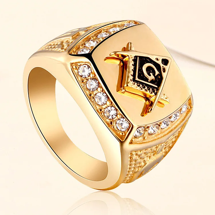 hiphop gold color diamond masonic symbol finger r