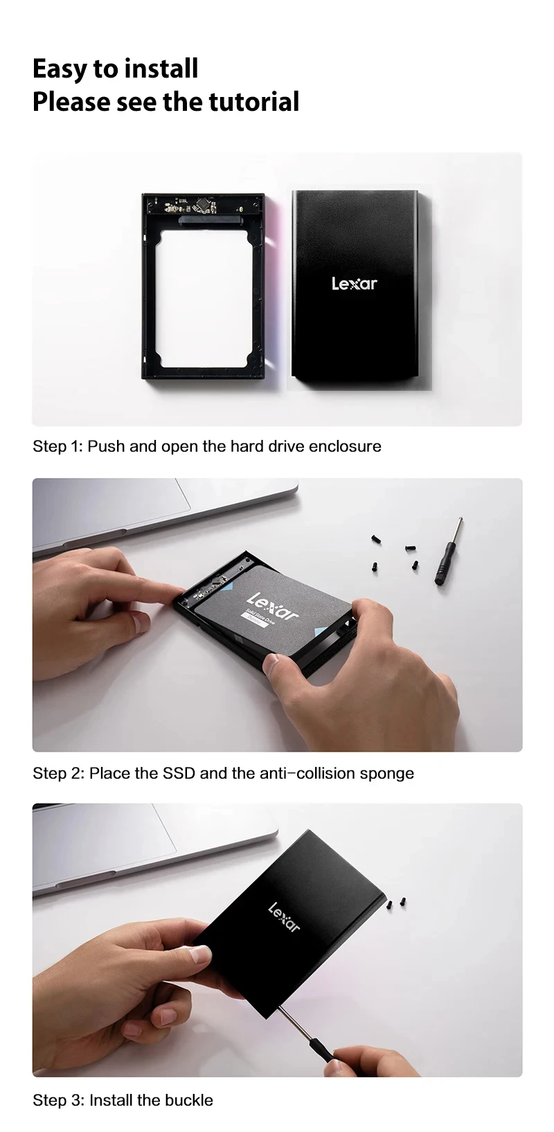 Lexar E100 Case External Hardisk Enclosure 2.5" SATA III USB3.2 GEN 2 Type C for 2TB 4TB SSD Internal Solid State Disk